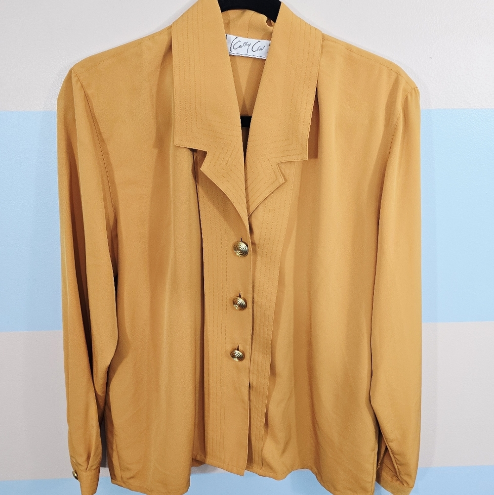 NWT Kathy Che Mustard Blouse with Gold Buttons - Picture 5 of 9